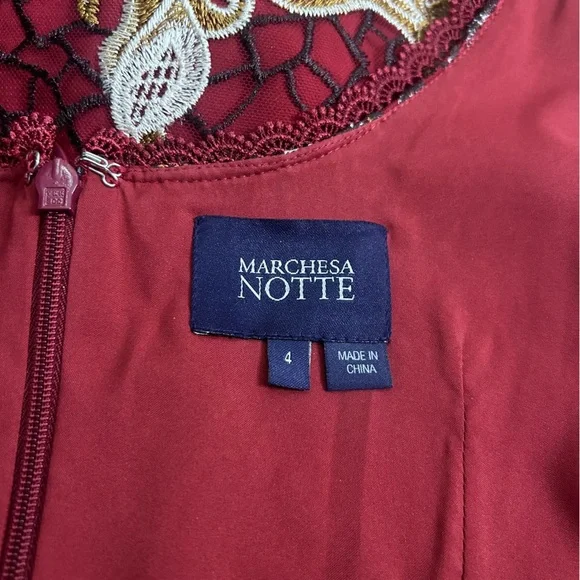 MARCHESA NOTTE Embroidered Guipure Tea Dress 4 Floral Metallic Party Evening - Picture 14 of 16